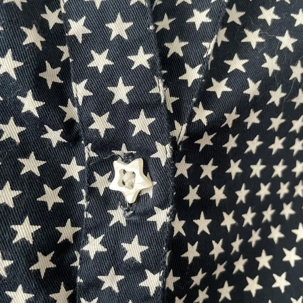 Tantrums Sleeveless Button Front Collared Star Print Cotton Top Size XL